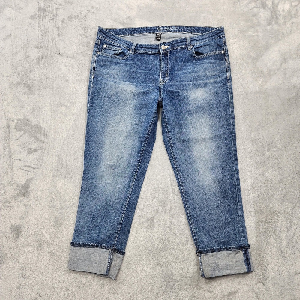 Gap Jeans Womens 16/33R Blue Mid Rise Straight Cuffed Hem Crop Stretch Casual